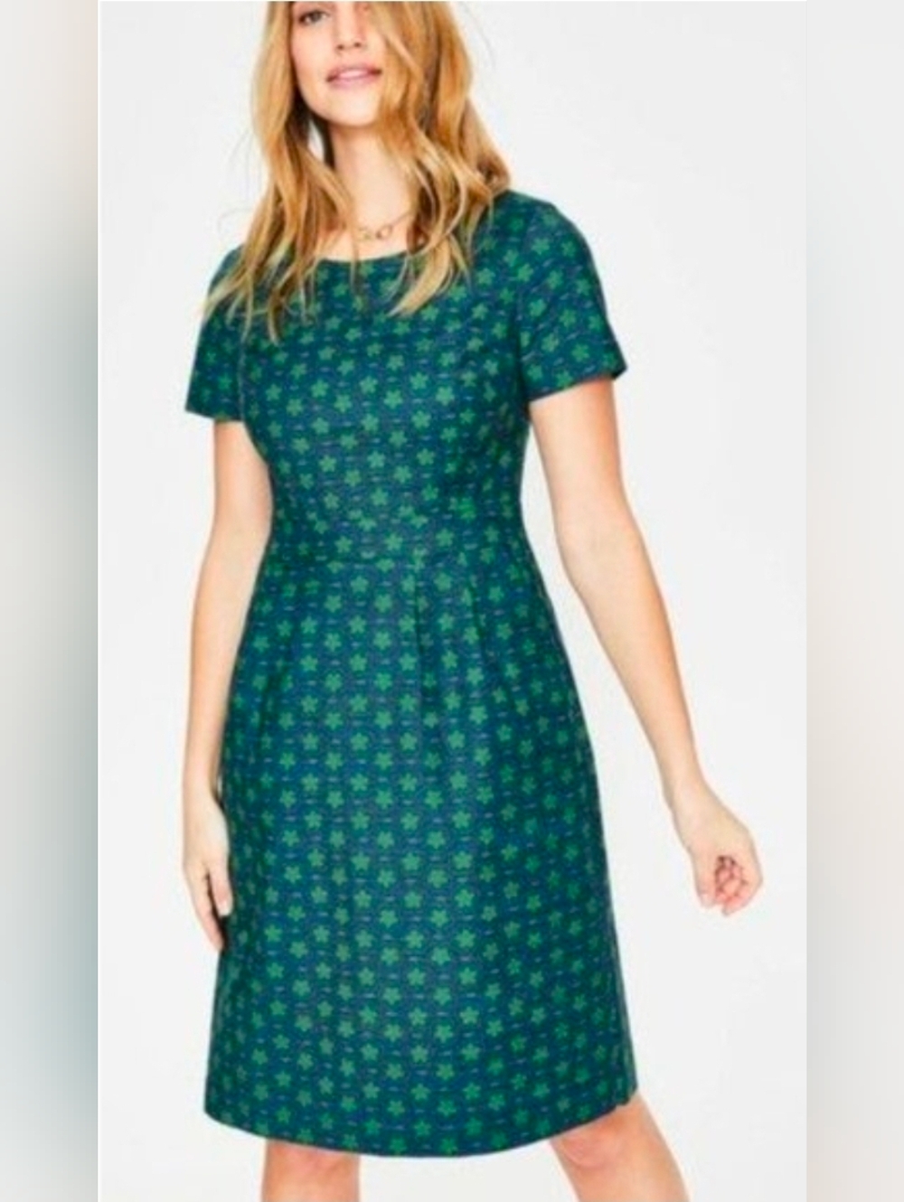 Boden Green & Teal Floral-Print Midi Dress